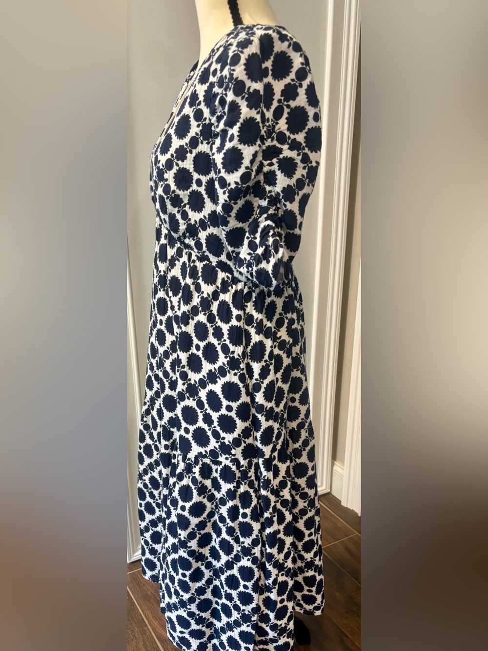 Dark Navy & White Floral Midi Dress - Picture 3 of 5